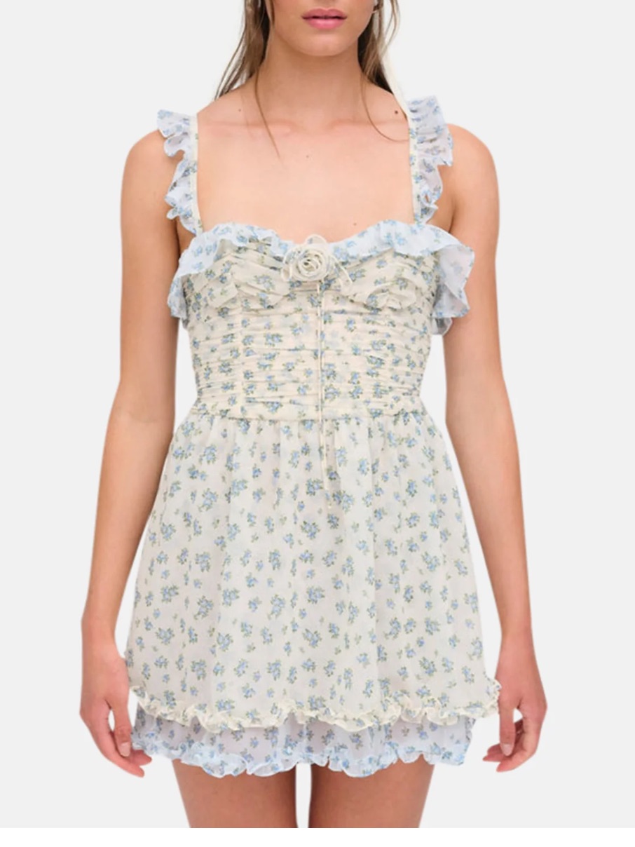 For Love & Lemons Chateau Mini Floral Corset Dress Large